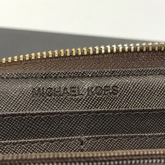 Michael Kors Jet Set Brown MK Signature Logo Large Zip Wallet Clutch - Picture 13 of 16